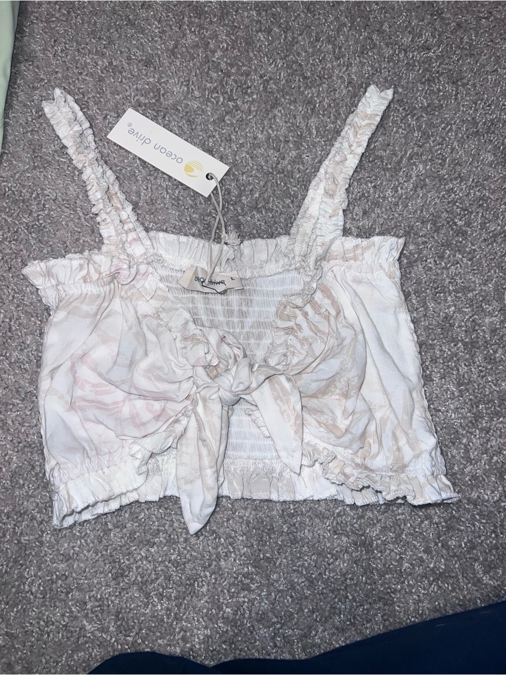 Ocean Drive White Tie-Front Ruffle Crop Top